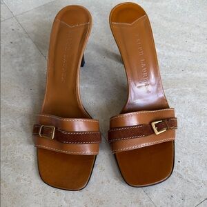 Ralph Lauren Brown Leather Buckle Slide Heels